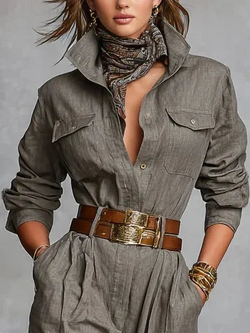 NIKA | Bawełniano-lniany kombinezon z długim rękawem