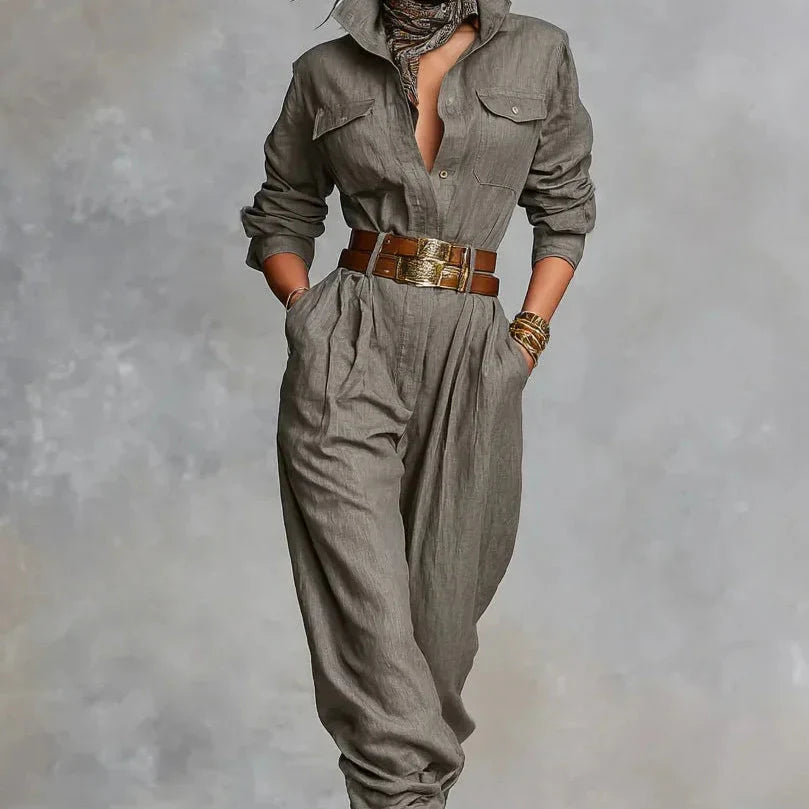 Magda | Bawełniano-lnianie kombinezon z długim rękawem