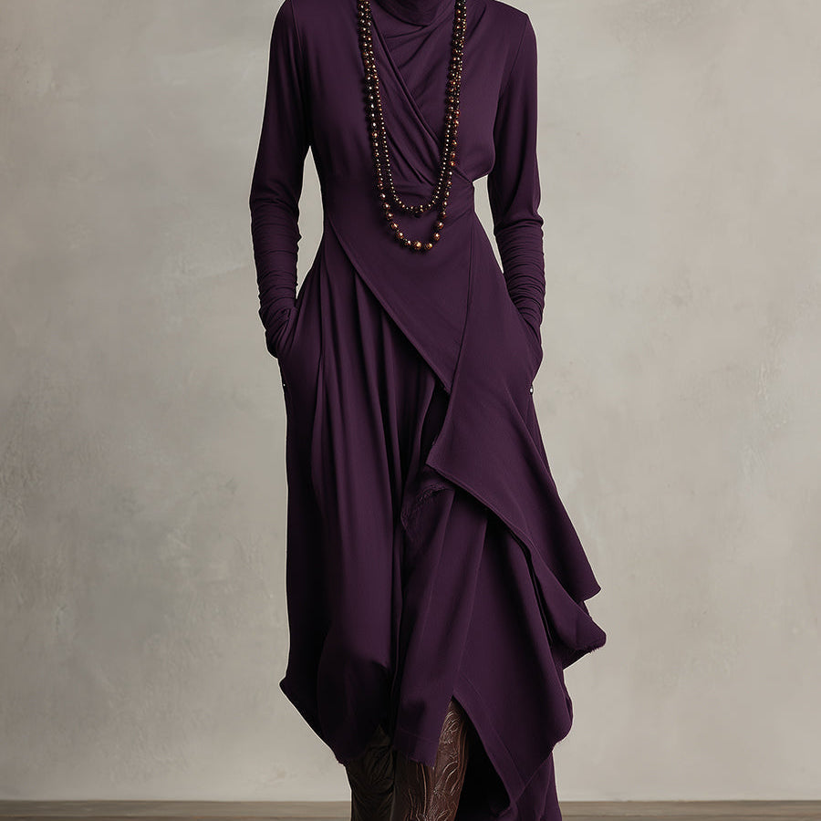 Natalia | Asymetryczna dzianinowa sukienka maxi z golfem