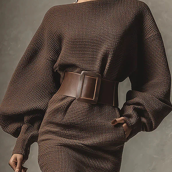 CLAIRE| Krótka Sukienka Dzianinowa z Dopasowanym Paskiem