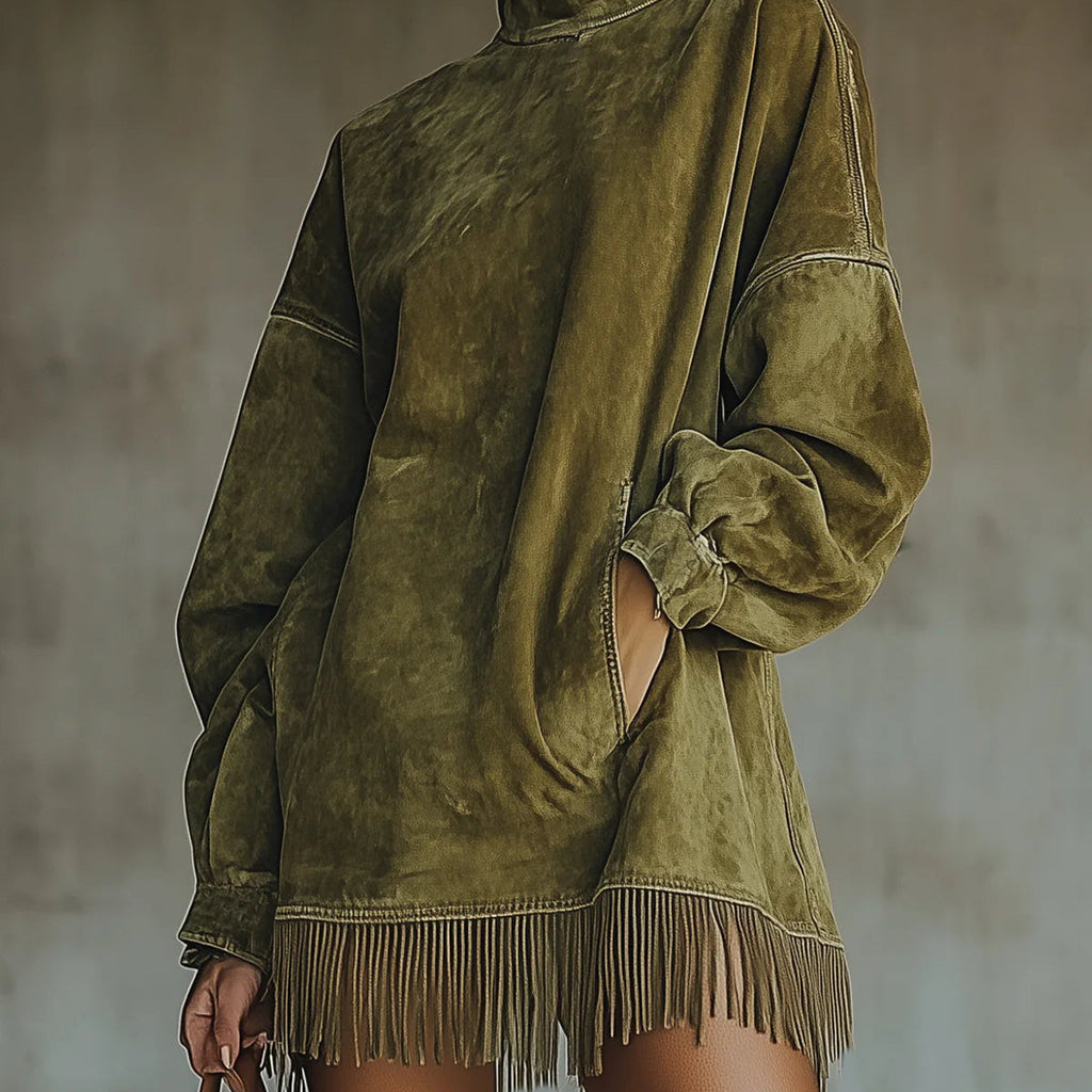 Sukienka z Fausz Suede z Golfem i Frędzlami