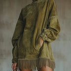 Sukienka z Fausz Suede z Golfem i Frędzlami
