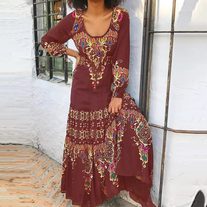 Adelina | Elegancka Sukienka Maxi w Stylu Retro