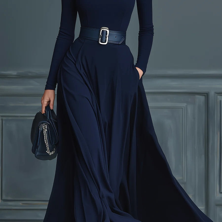 Kornelia | Dzianinowa sukienka maxi z wysokim kołnierzem