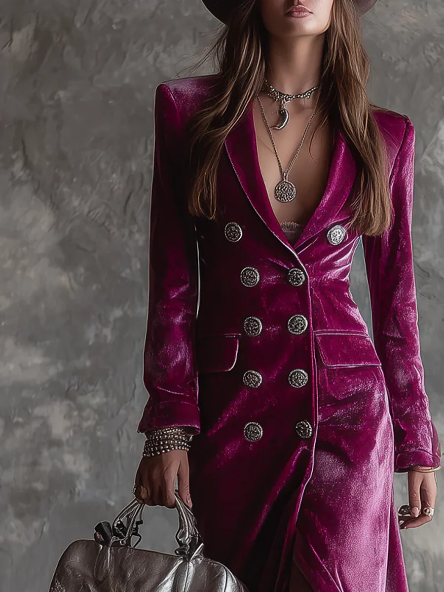 LINIA FAYLINE| Welurowa Sukienka Blazer Maxi