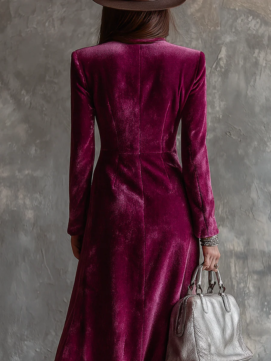 LINIA FAYLINE| Welurowa Sukienka Blazer Maxi