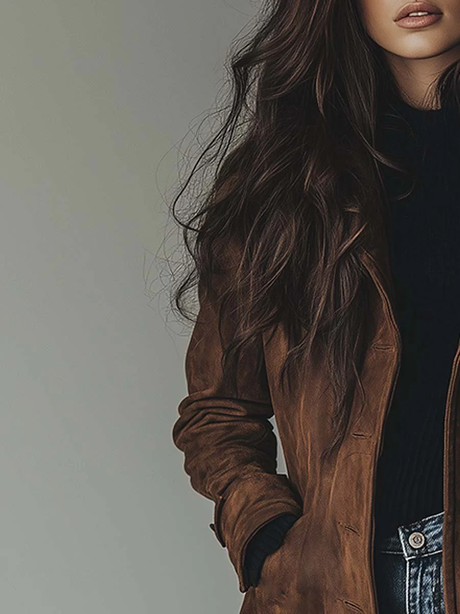 Teresa | Zamszowy płaszcz trench w stylu vintage