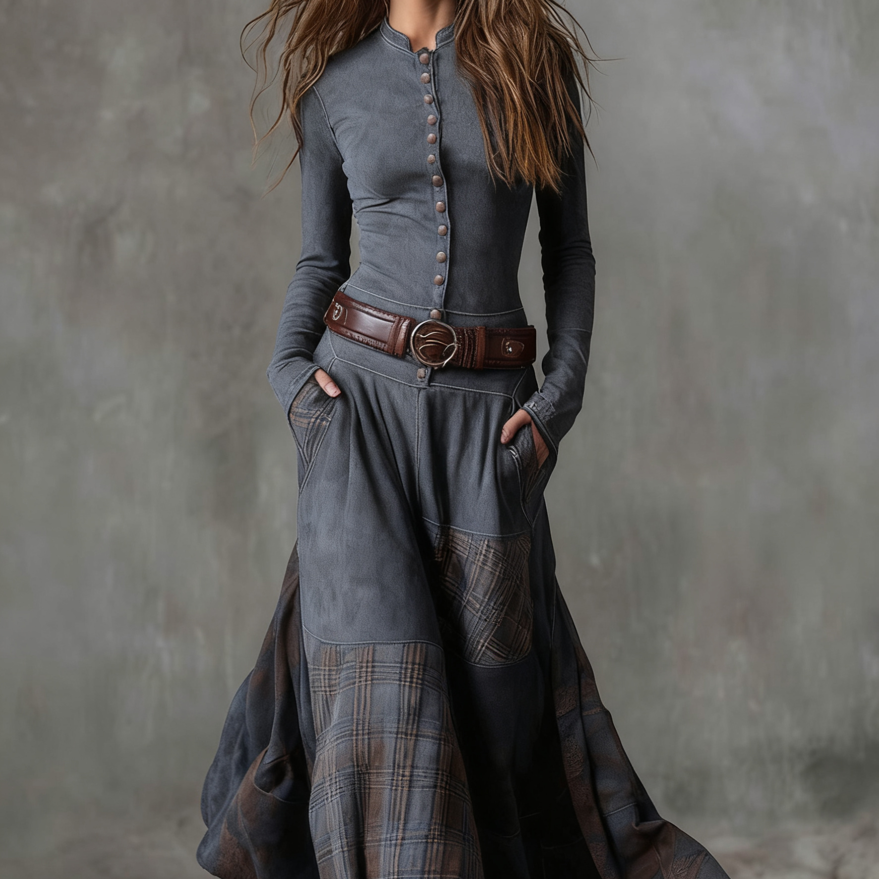 Helena | Granatowa zamszowa sukienka maxi