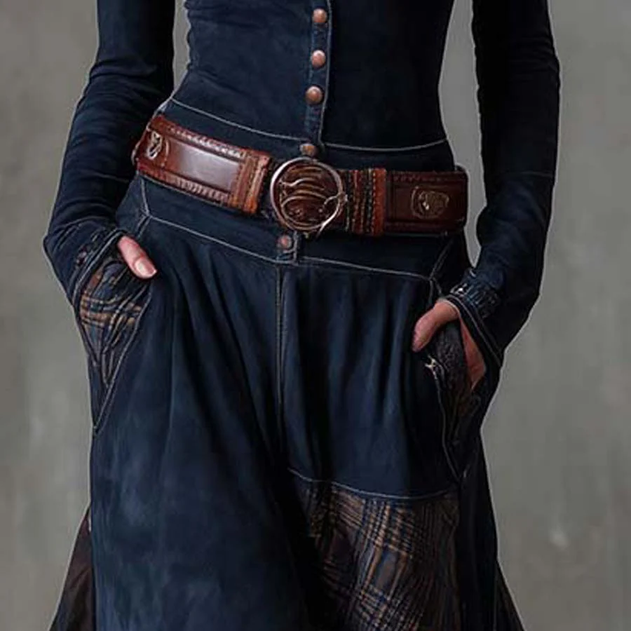 Helena | Granatowa zamszowa sukienka maxi