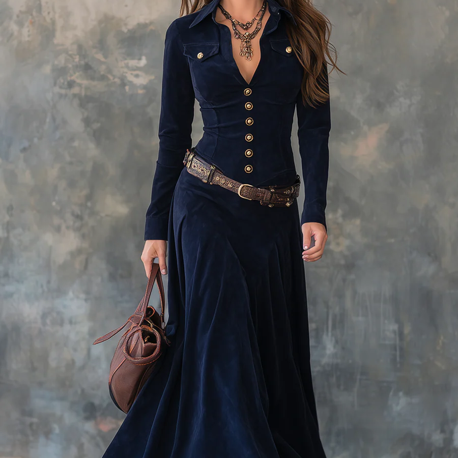 Iwona | Zamszowa sukienka maxi w paski