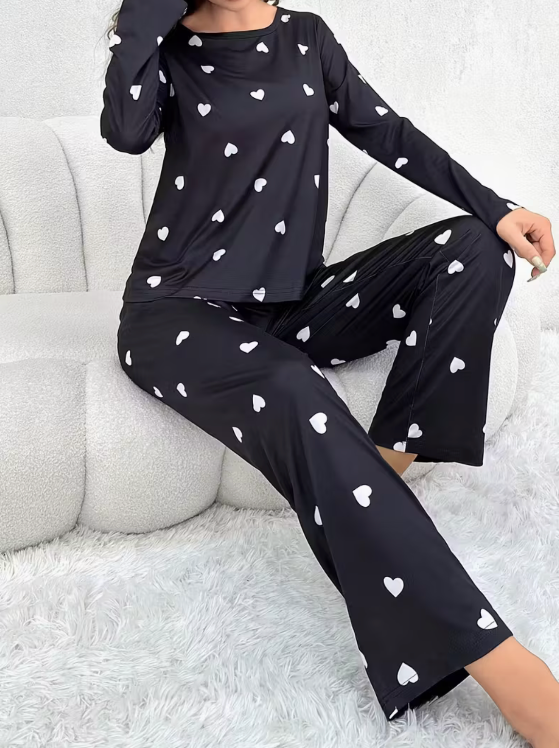 Piżamka czarna w białe serduszka