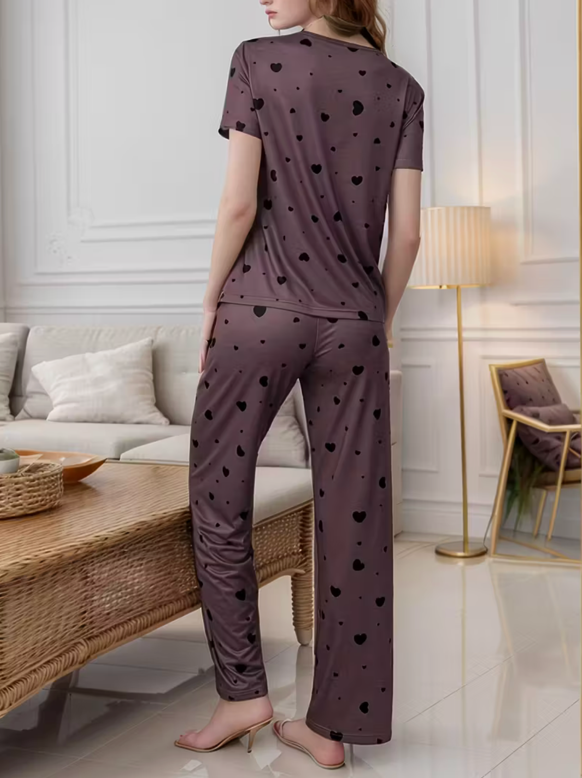 Piżamka fioletowa w czarne serduszka
