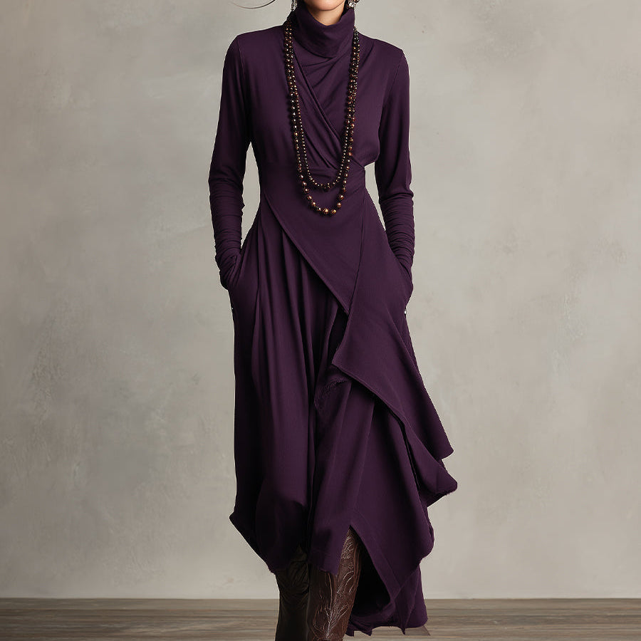 Natalia | Asymetryczna dzianinowa sukienka maxi z golfem