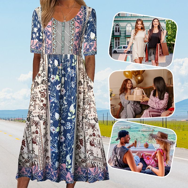 Zaria | Damska elegancka sukienka z nadrukiem w stylu boho