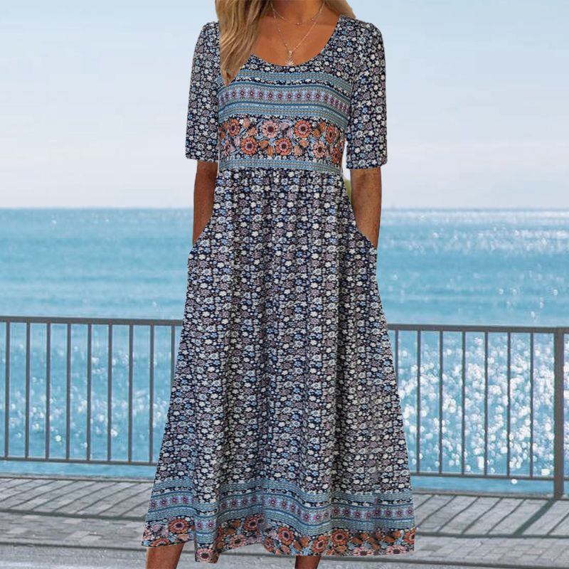 Zaria | Damska elegancka sukienka z nadrukiem w stylu boho