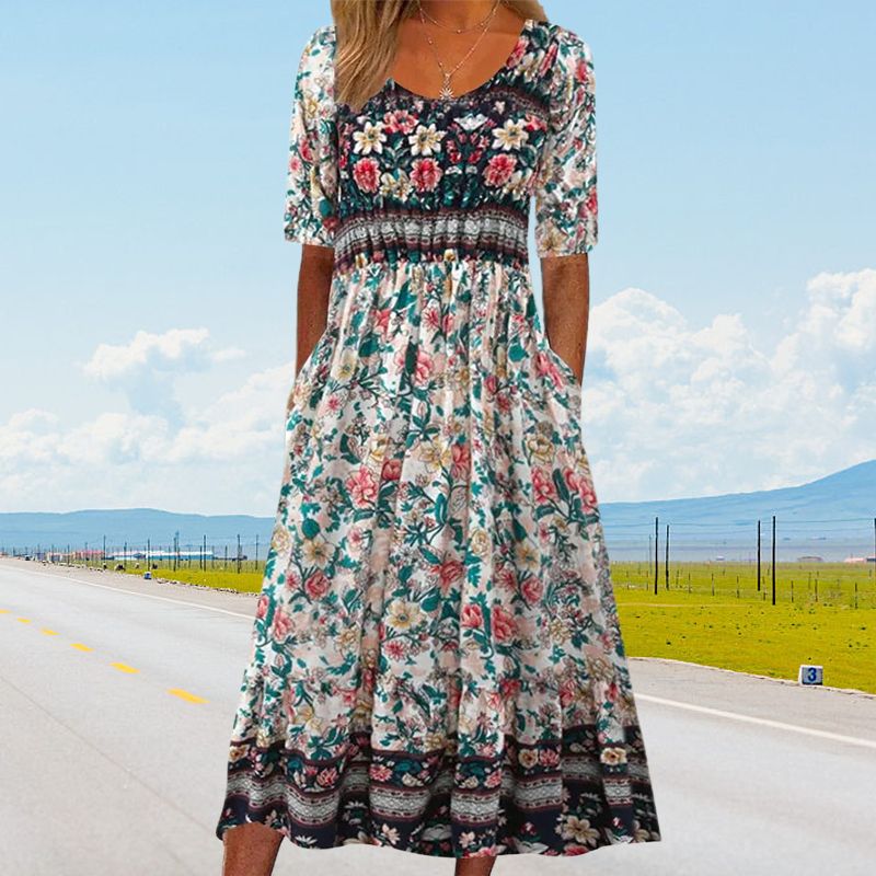 Zaria | Damska elegancka sukienka z nadrukiem w stylu boho