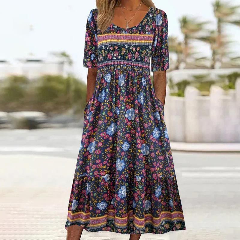 Zaria | Damska elegancka sukienka z nadrukiem w stylu boho