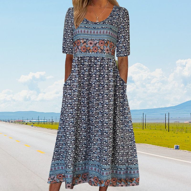 Zaria | Damska elegancka sukienka z nadrukiem w stylu boho