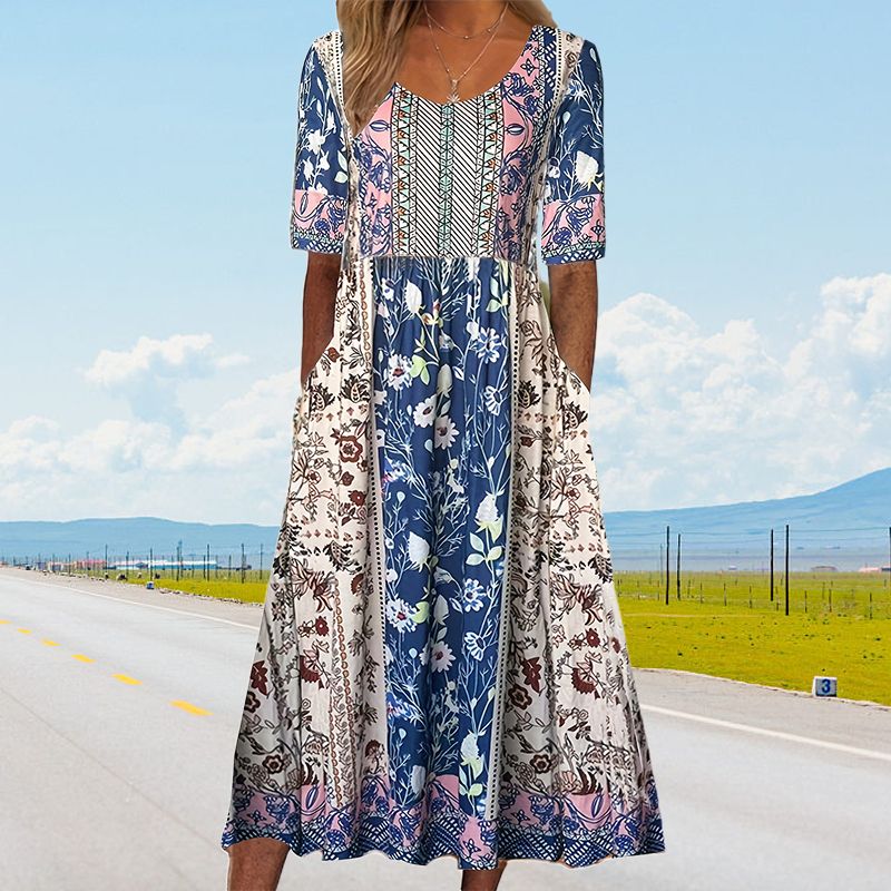 Zaria | Damska elegancka sukienka z nadrukiem w stylu boho