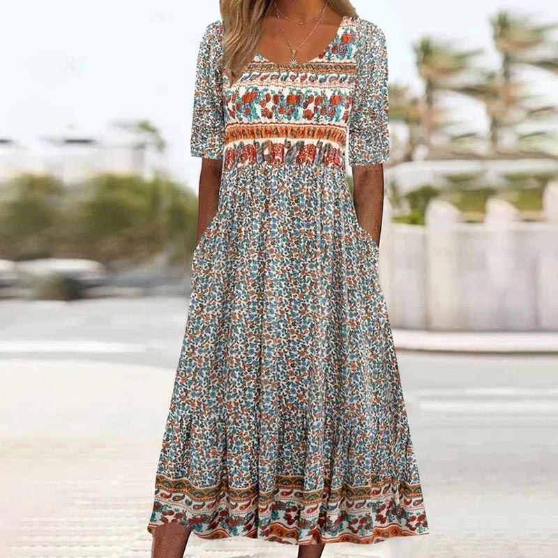 Zaria | Damska elegancka sukienka z nadrukiem w stylu boho