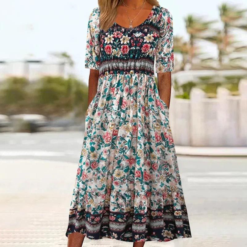 Zaria | Damska elegancka sukienka z nadrukiem w stylu boho