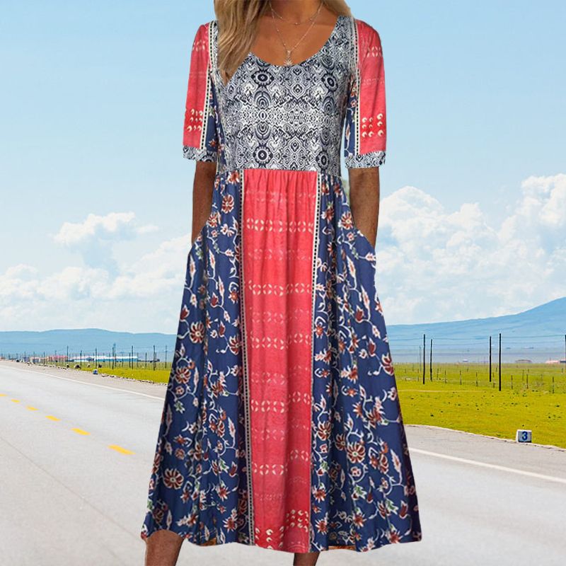 Zaria | Damska elegancka sukienka z nadrukiem w stylu boho