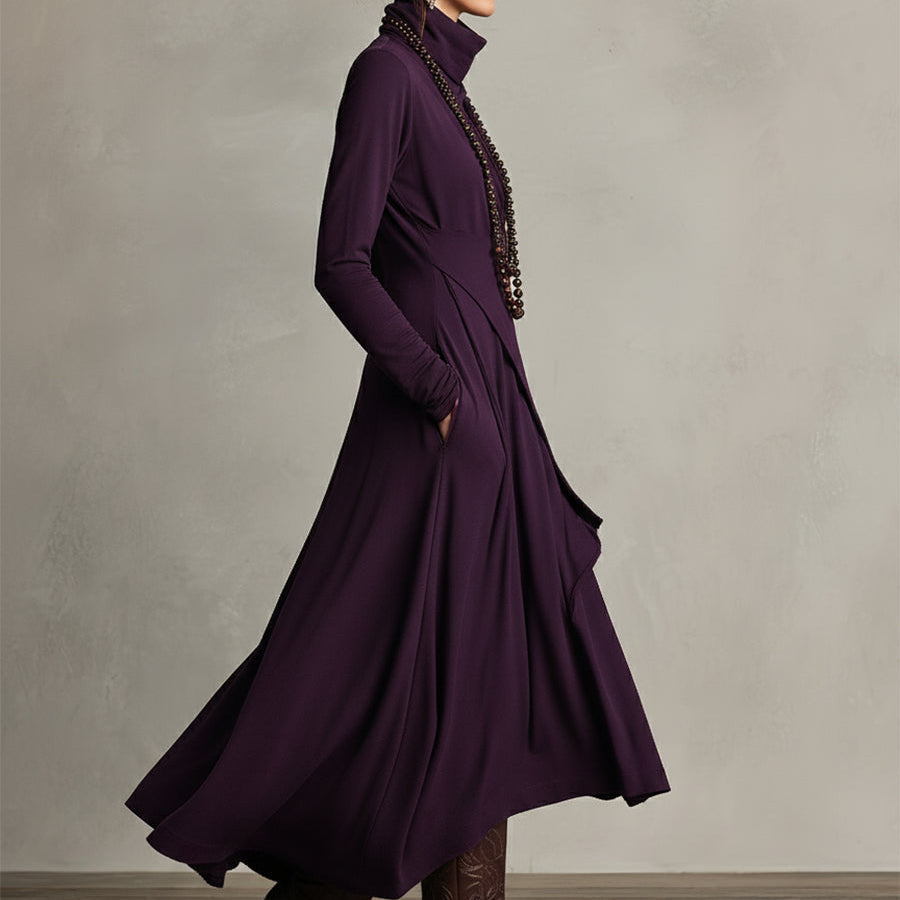 Natalia | Asymetryczna dzianinowa sukienka maxi z golfem